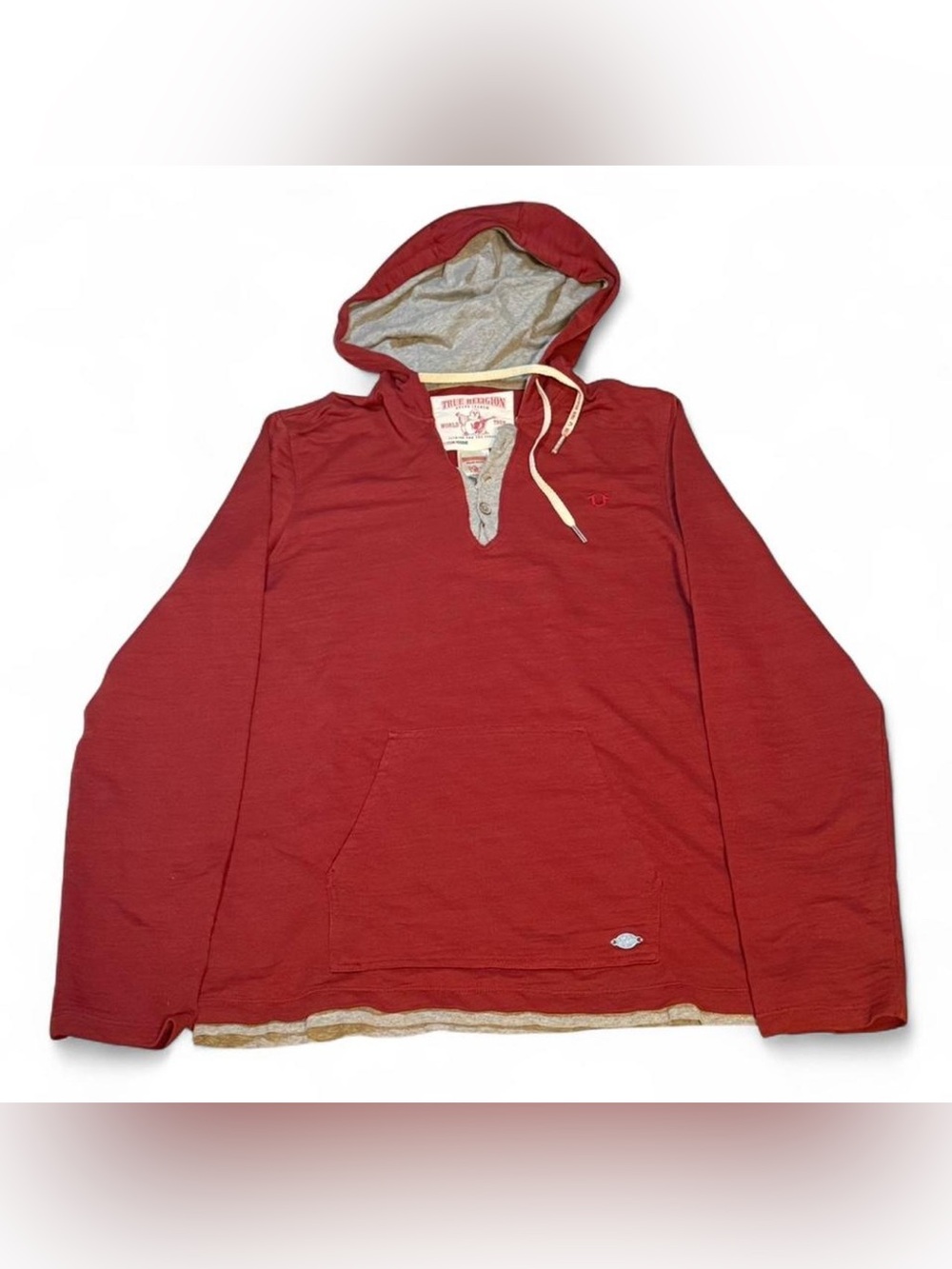 Y2K True Religion Men's Red Hooded Pullover Shirt
